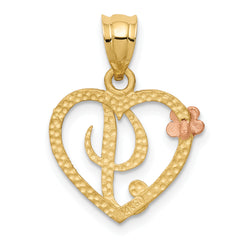 14K Two-Tone Gold Heart Initial 'I' Pendant with Diamond-Cut Finish