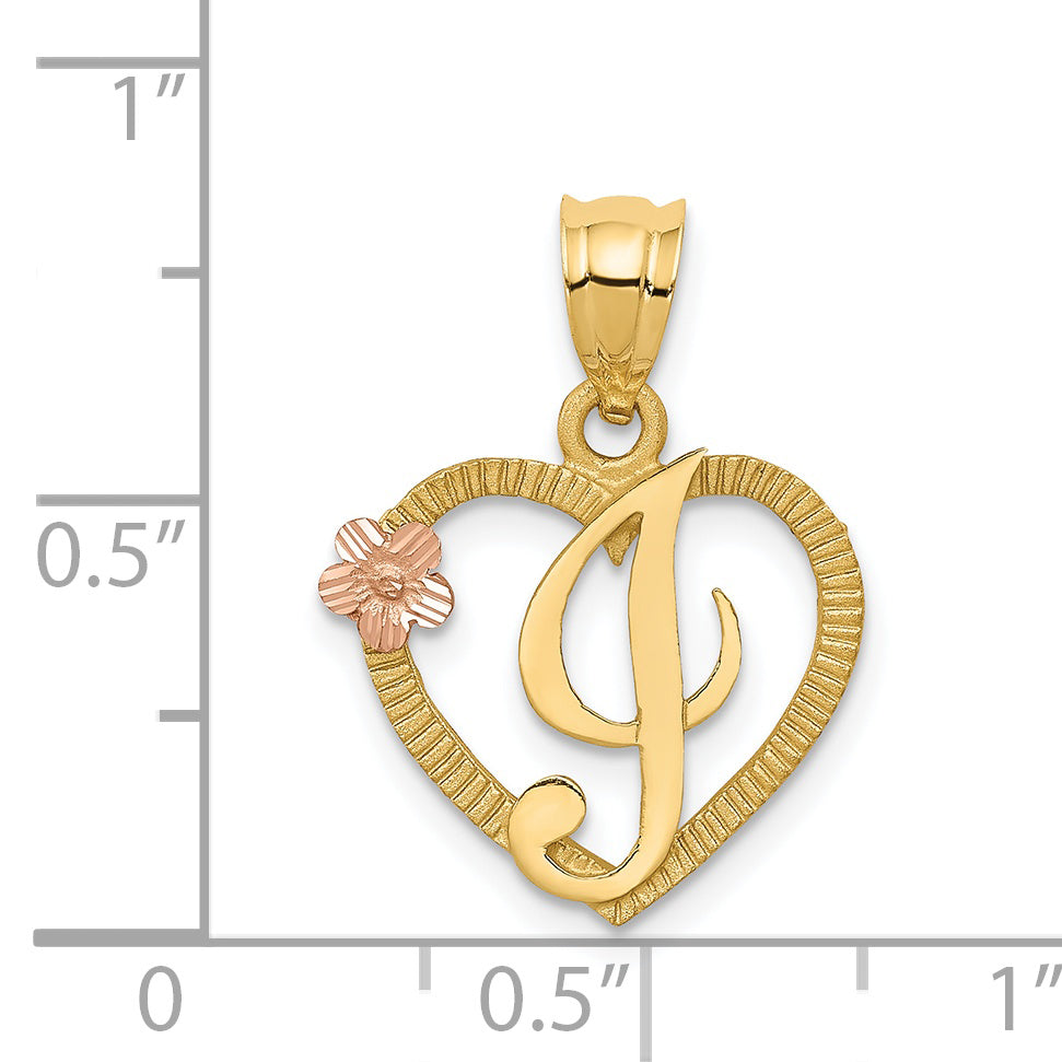 14K Two-Tone Gold Heart Initial 'I' Pendant with Diamond-Cut Finish