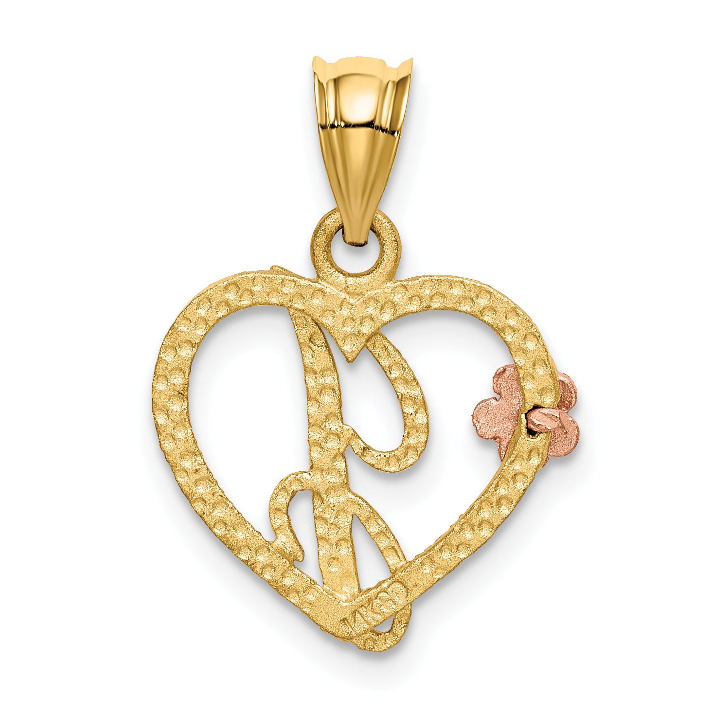 14K Two-Tone Gold Heart Initial J Pendant with Diamond-Cut Finish