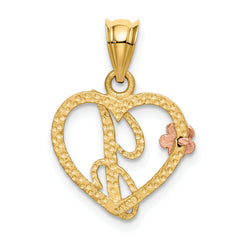 14K Two-Tone Gold Heart Initial J Pendant with Diamond-Cut Finish