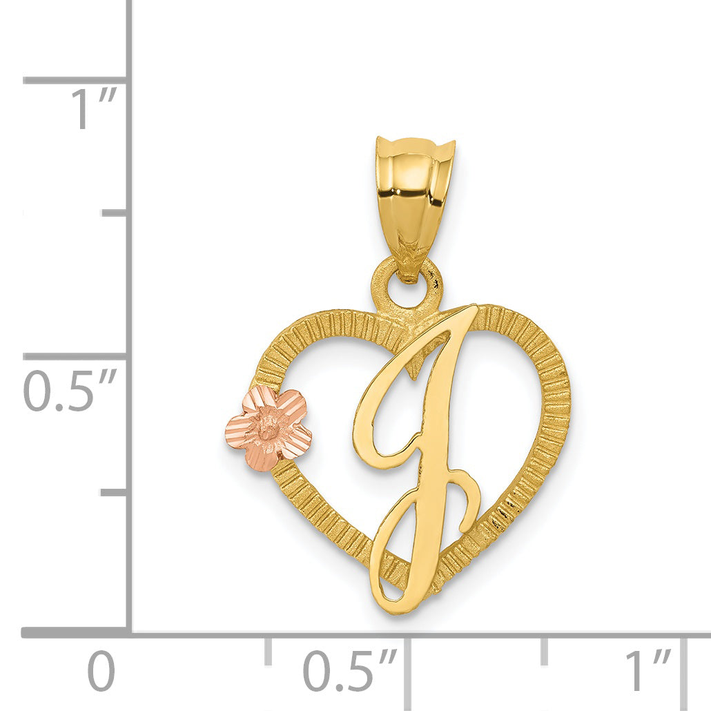 14K Two-Tone Gold Heart Initial J Pendant with Diamond-Cut Finish