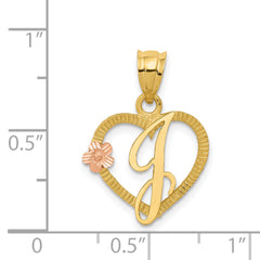 14K Two-Tone Gold Heart Initial J Pendant with Diamond-Cut Finish