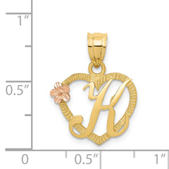 14k Two-Tone Heart Letter K  Initial Pendant