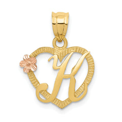 14k Two-Tone Heart Letter K  Initial Pendant