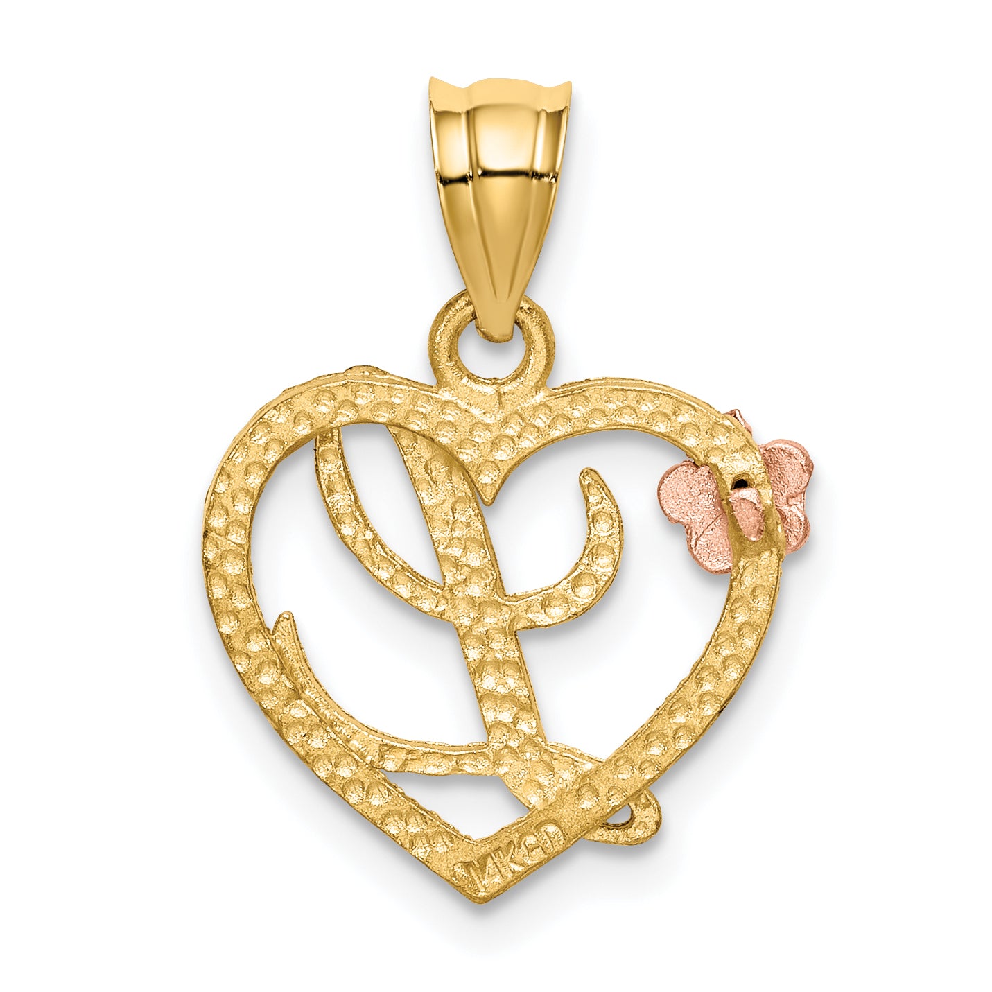 14k Two-Tone Heart Letter L  Initial Pendant