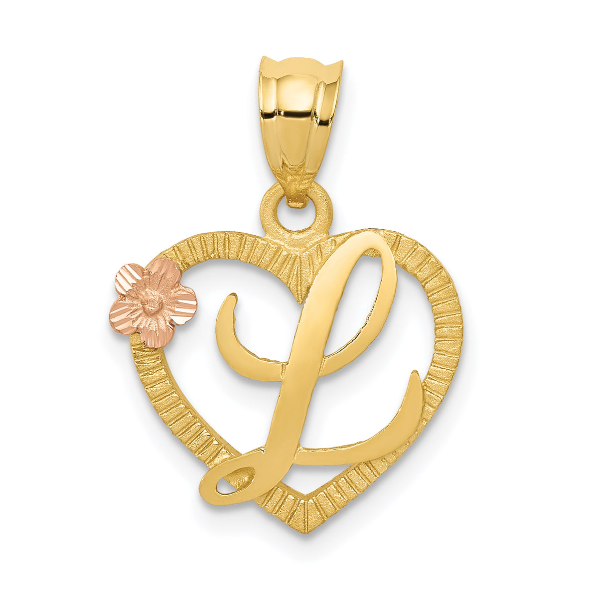 14k Two-Tone Heart Letter L  Initial Pendant