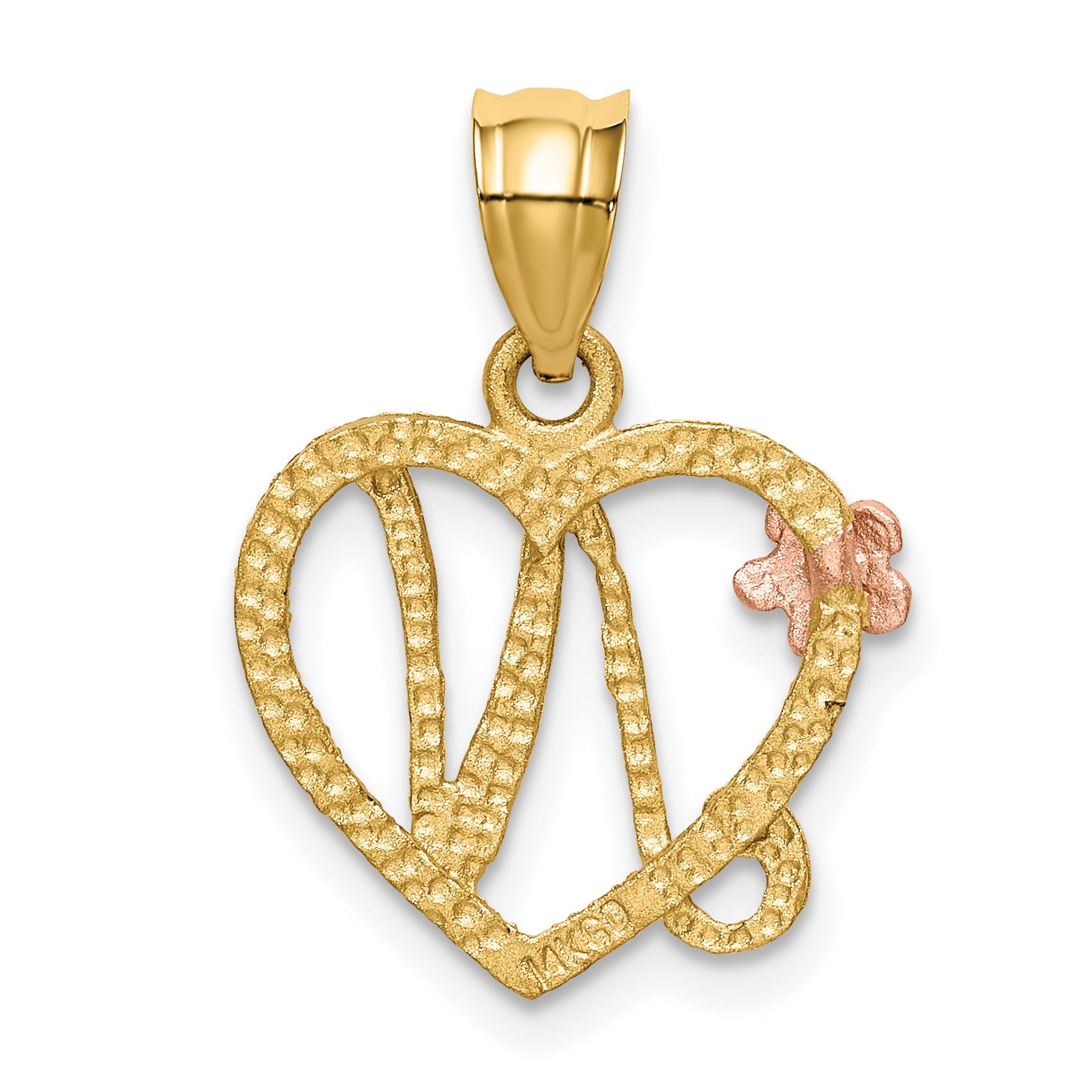 14K Two-Tone Gold Heart Initial N Pendant with Diamond-Cut Finish