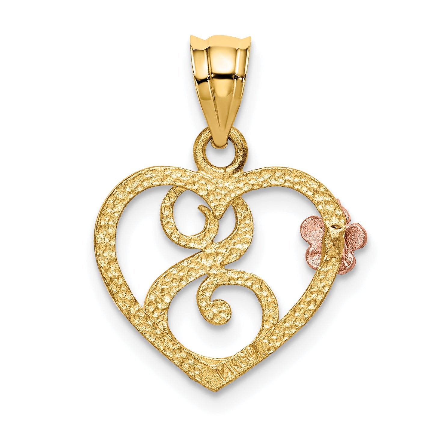 14k Two-Tone Heart Letter S  Initial Pendant