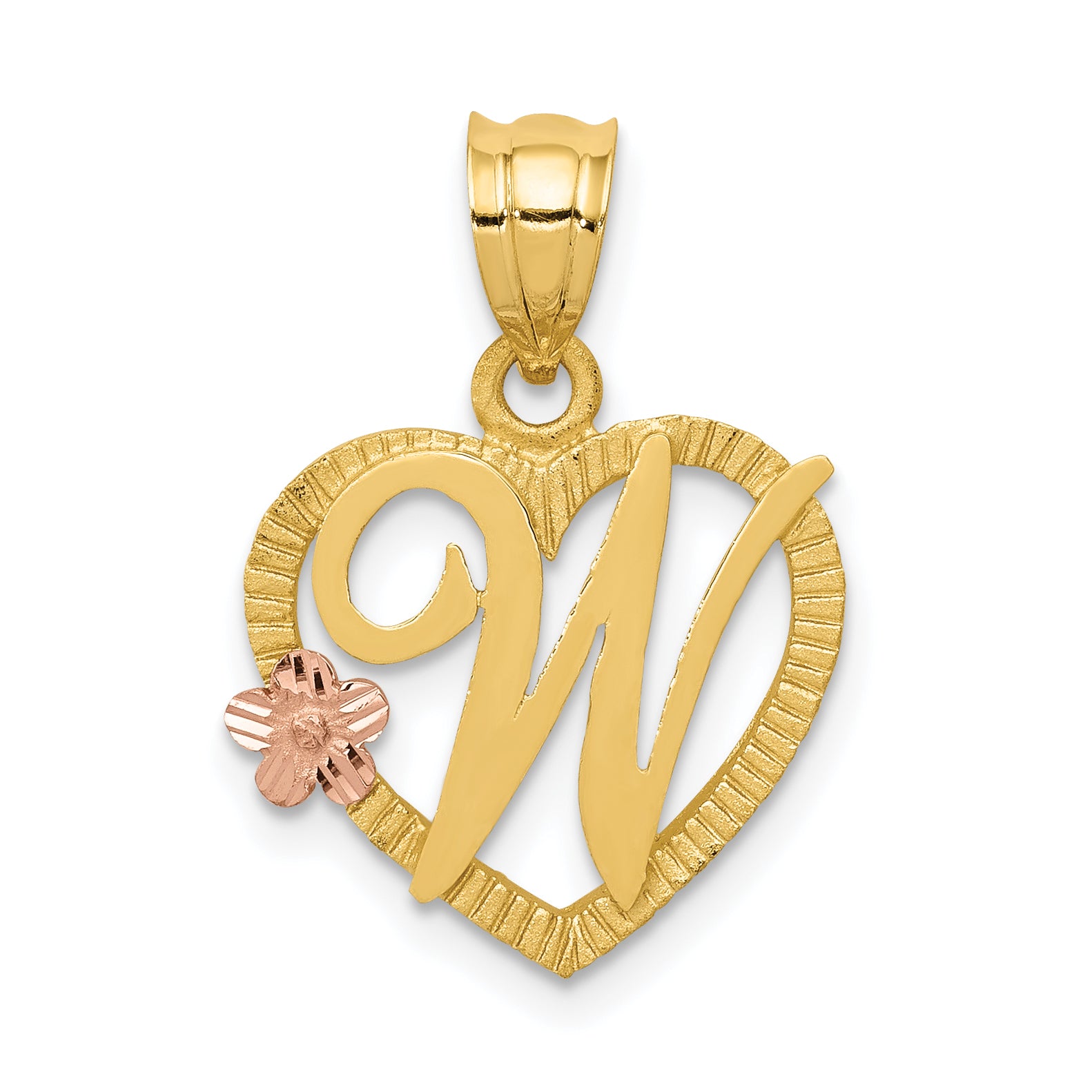 14k Two-Tone Heart Letter W  Initial Pendant