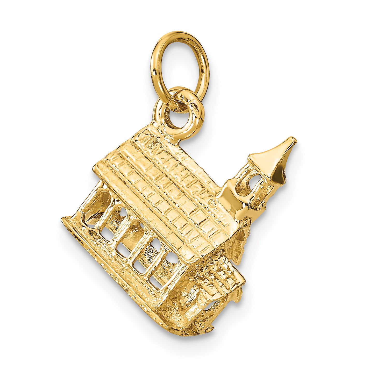 14K Gold 3D Church Charm with Elegant Themed Design