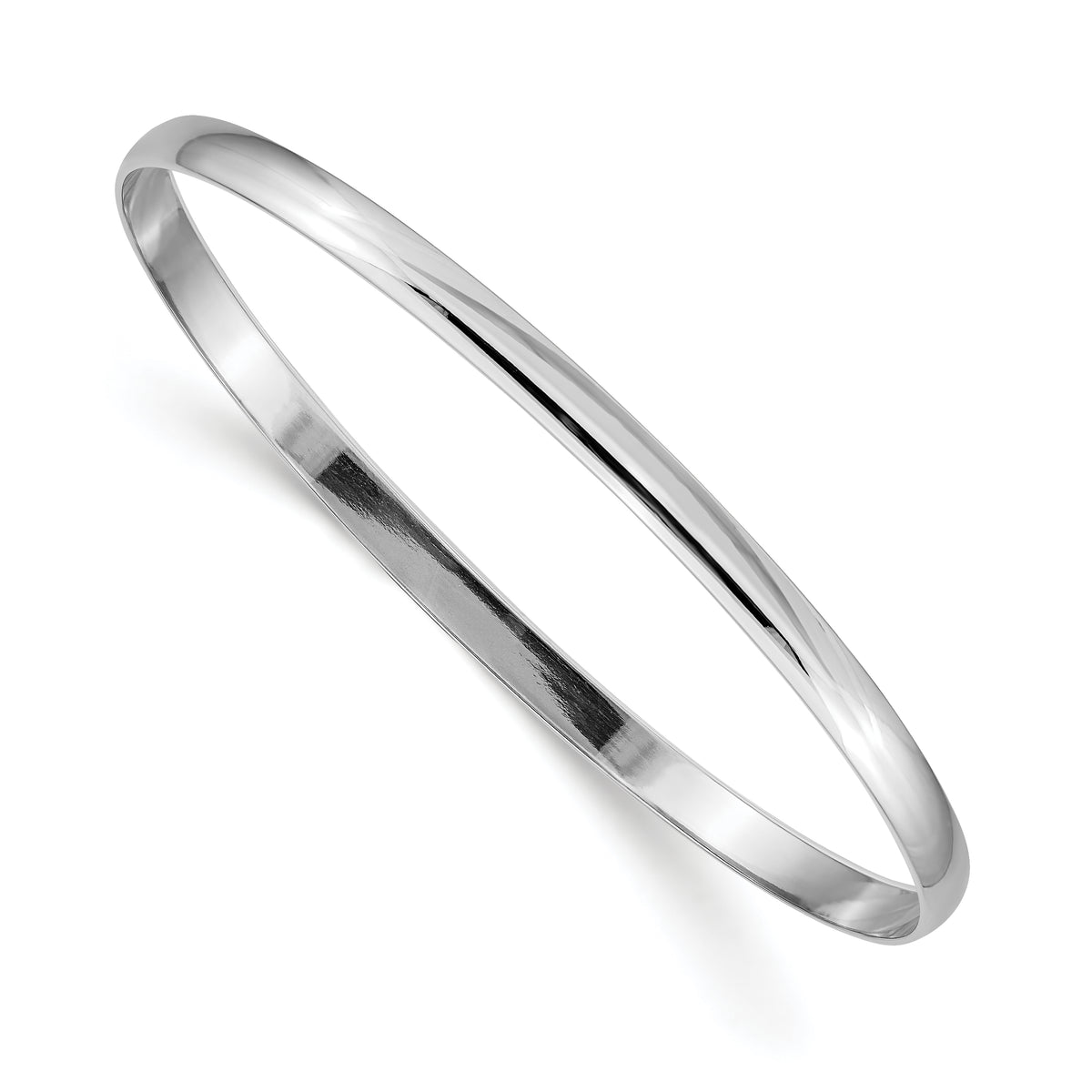 14k White Gold 4mm Solid Polished Half-Round Slip-On Bangle