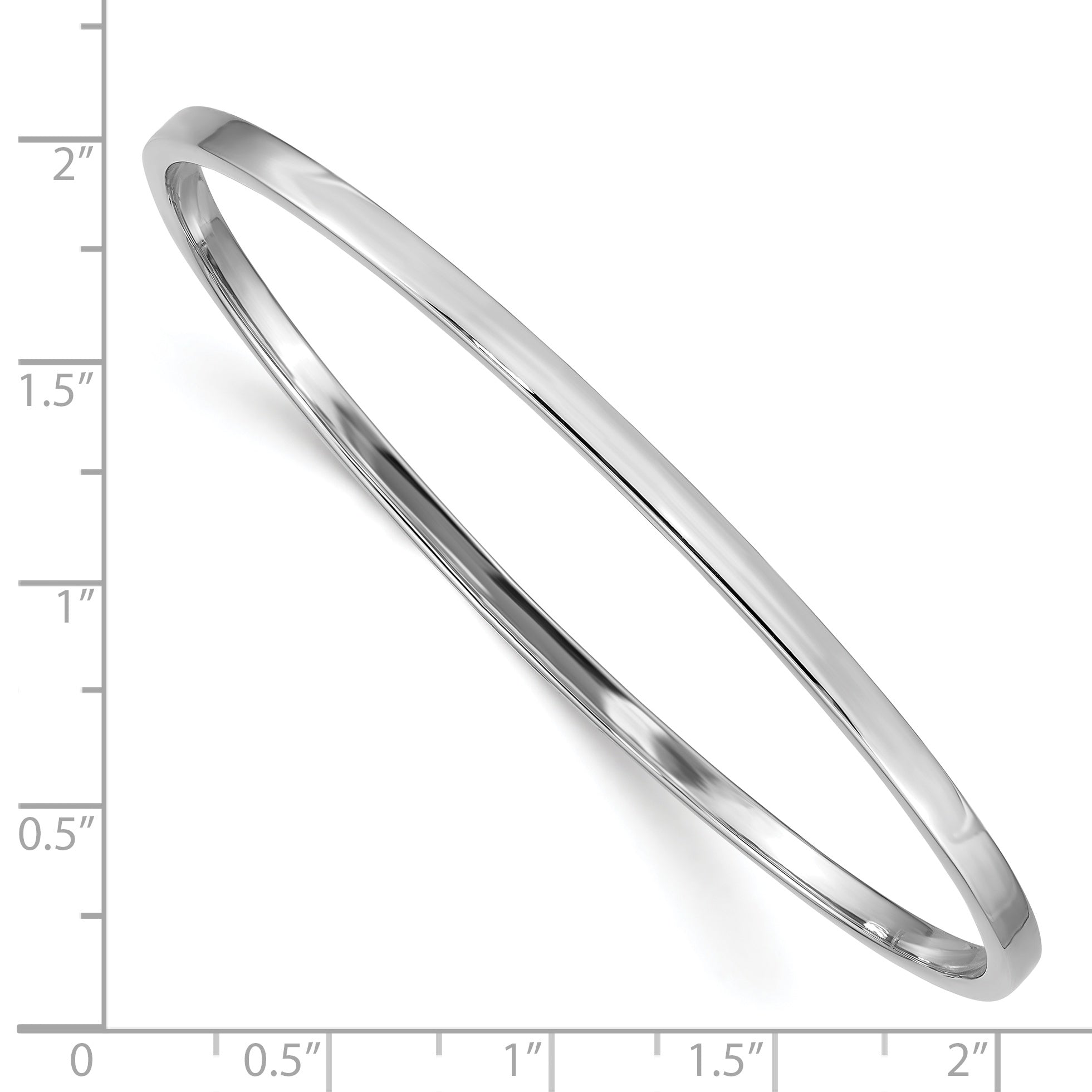 14k White Gold 3mm Polished Square Tube Slip-on Bangle