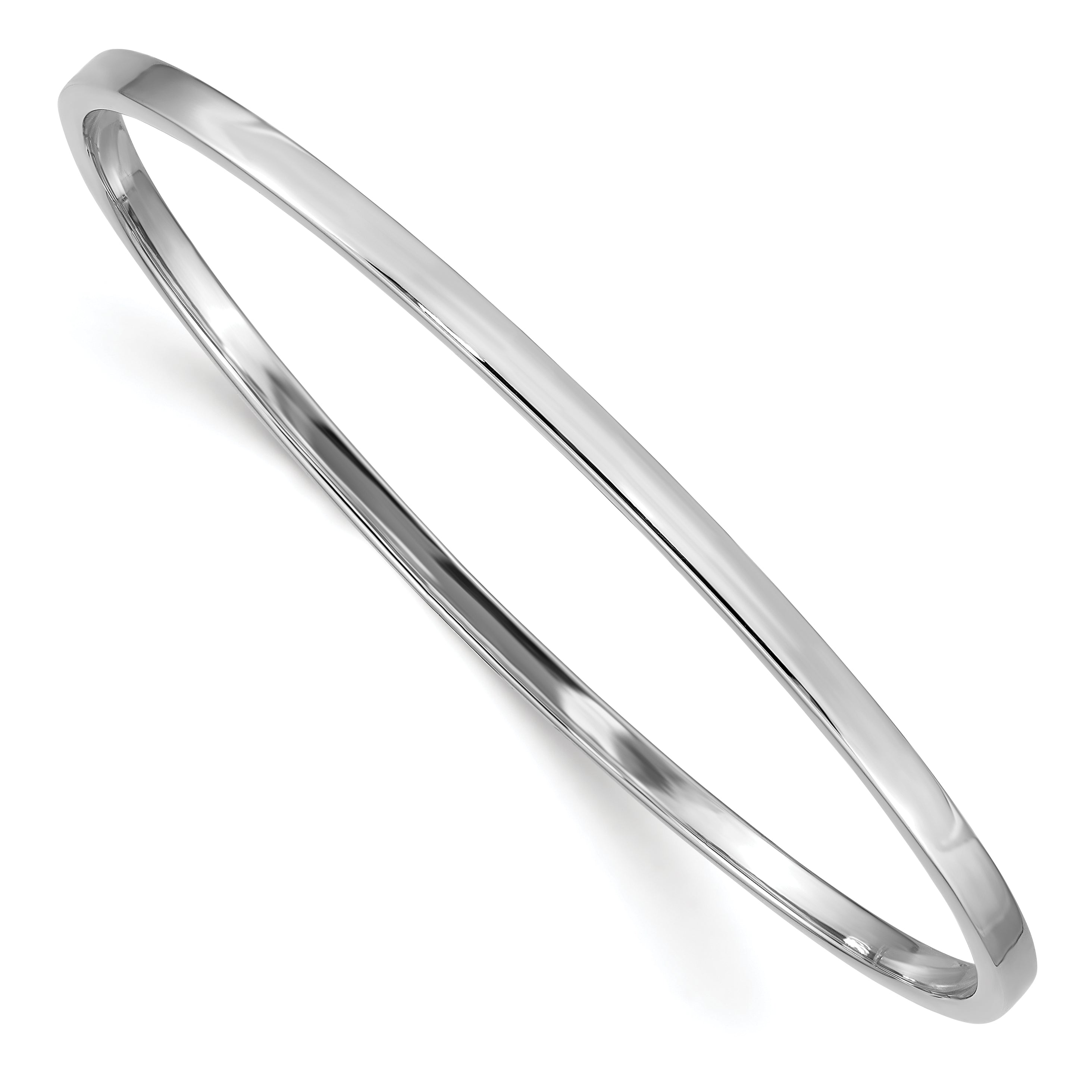 14k White Gold 3mm Polished Square Tube Slip-on Bangle