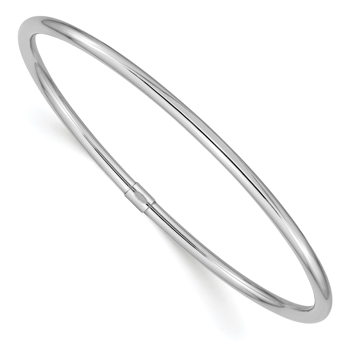 14k White Gold 3mm Polished Round Tube Slip-on Bangle