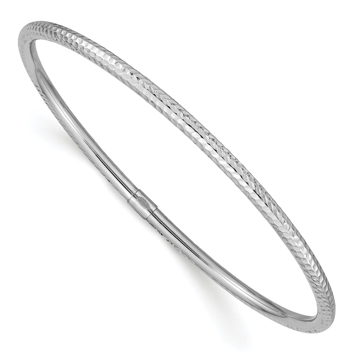 14k White Gold 3mm Diamond-cut Slip-on Bangle