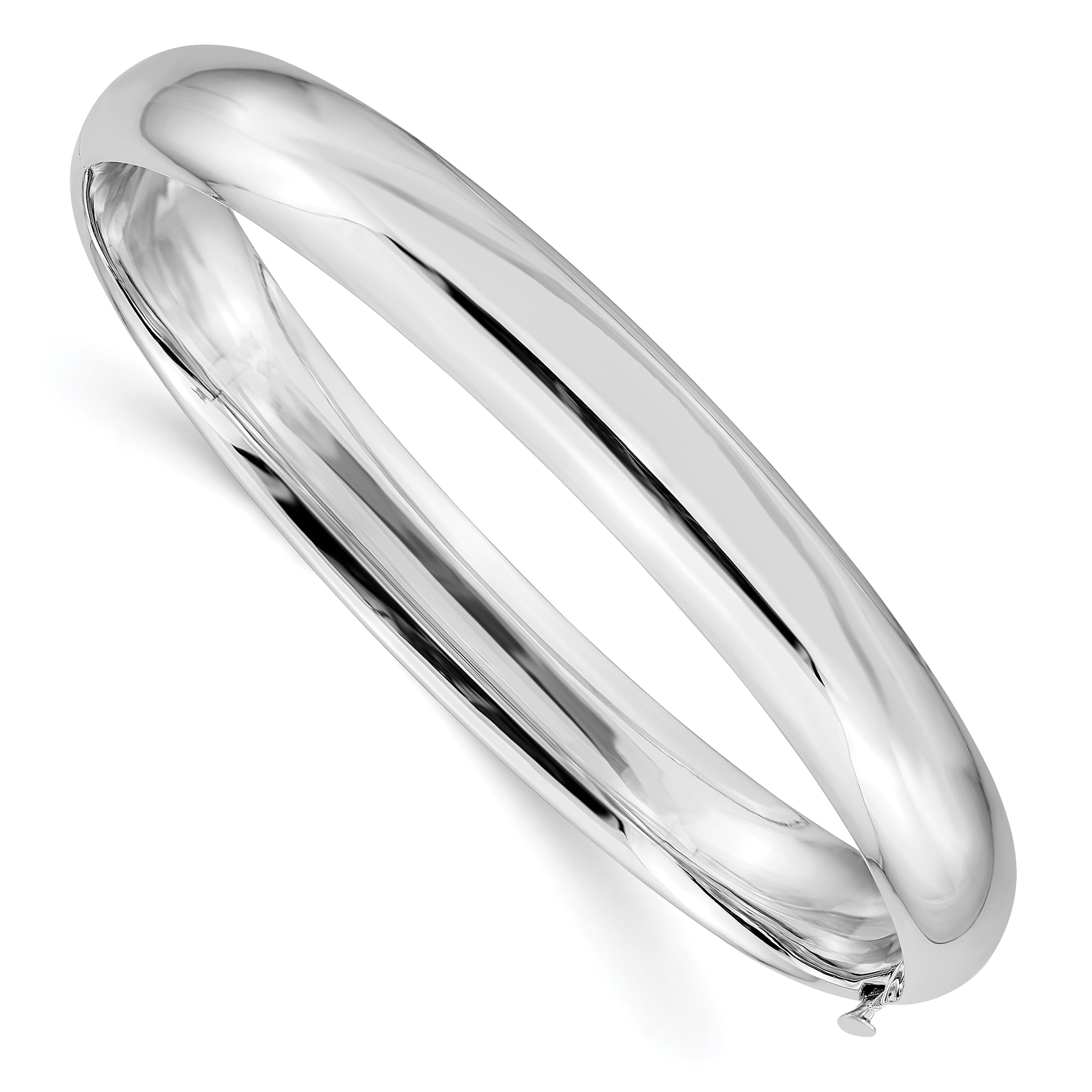 14k White Gold High Polished 8.00mm Hinged Bangle