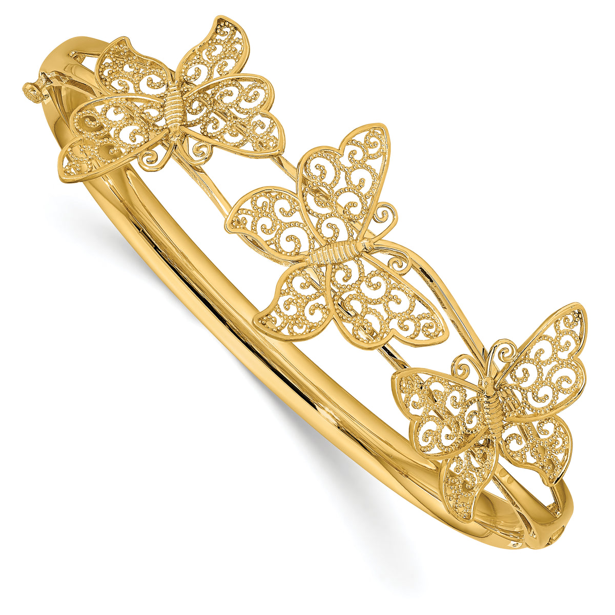 14K Filgree Butterfly Hinged Bangle Bracelet