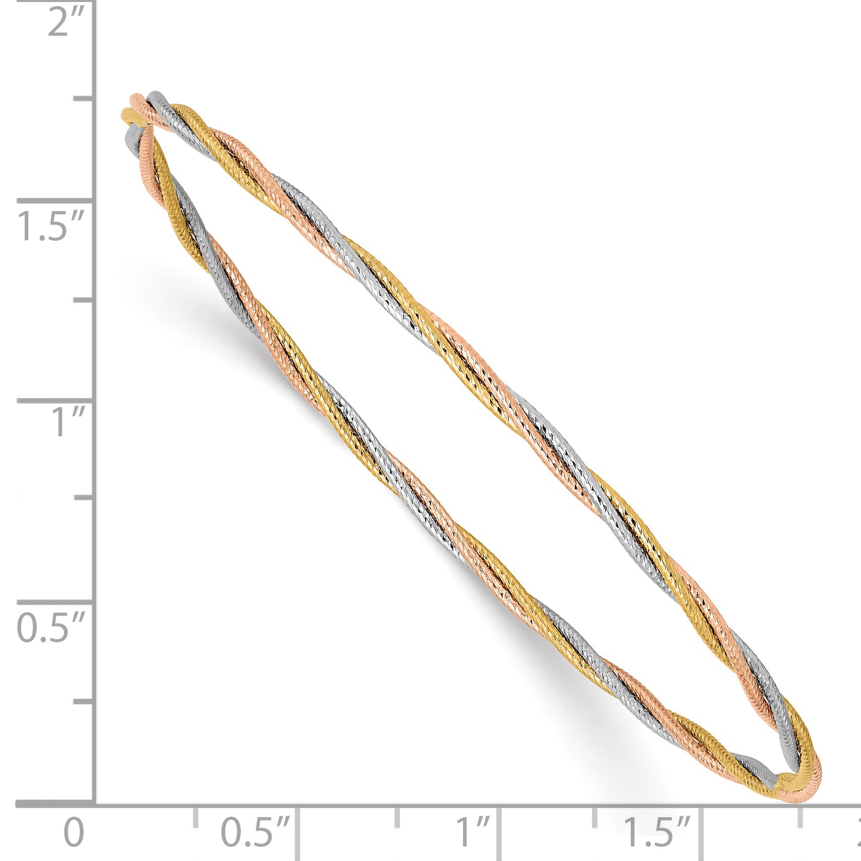 14k Tri-color Diamond-cut Twisted Slip-on Bangle