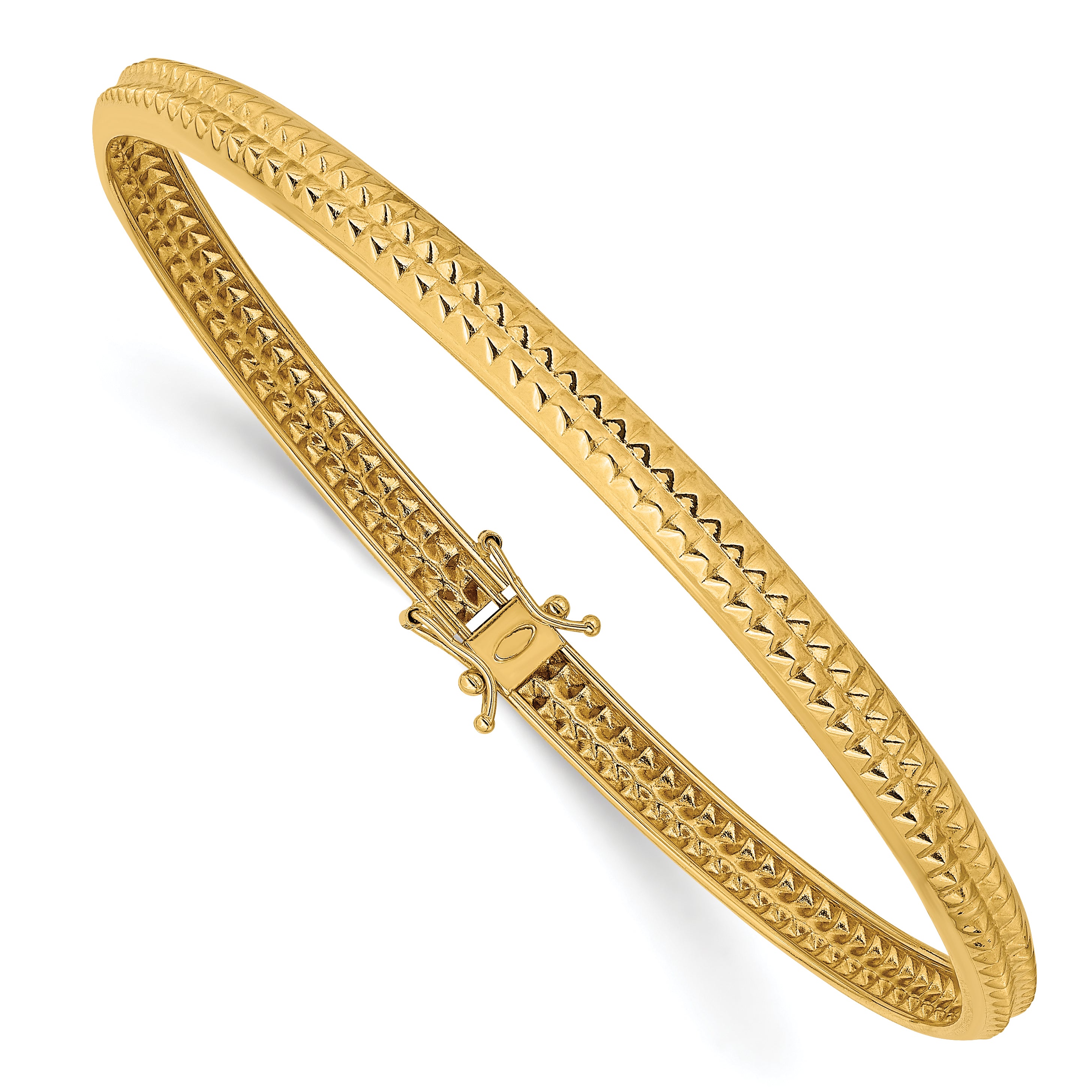 14k Yellow Gold Polished Textured Flexible Bangle