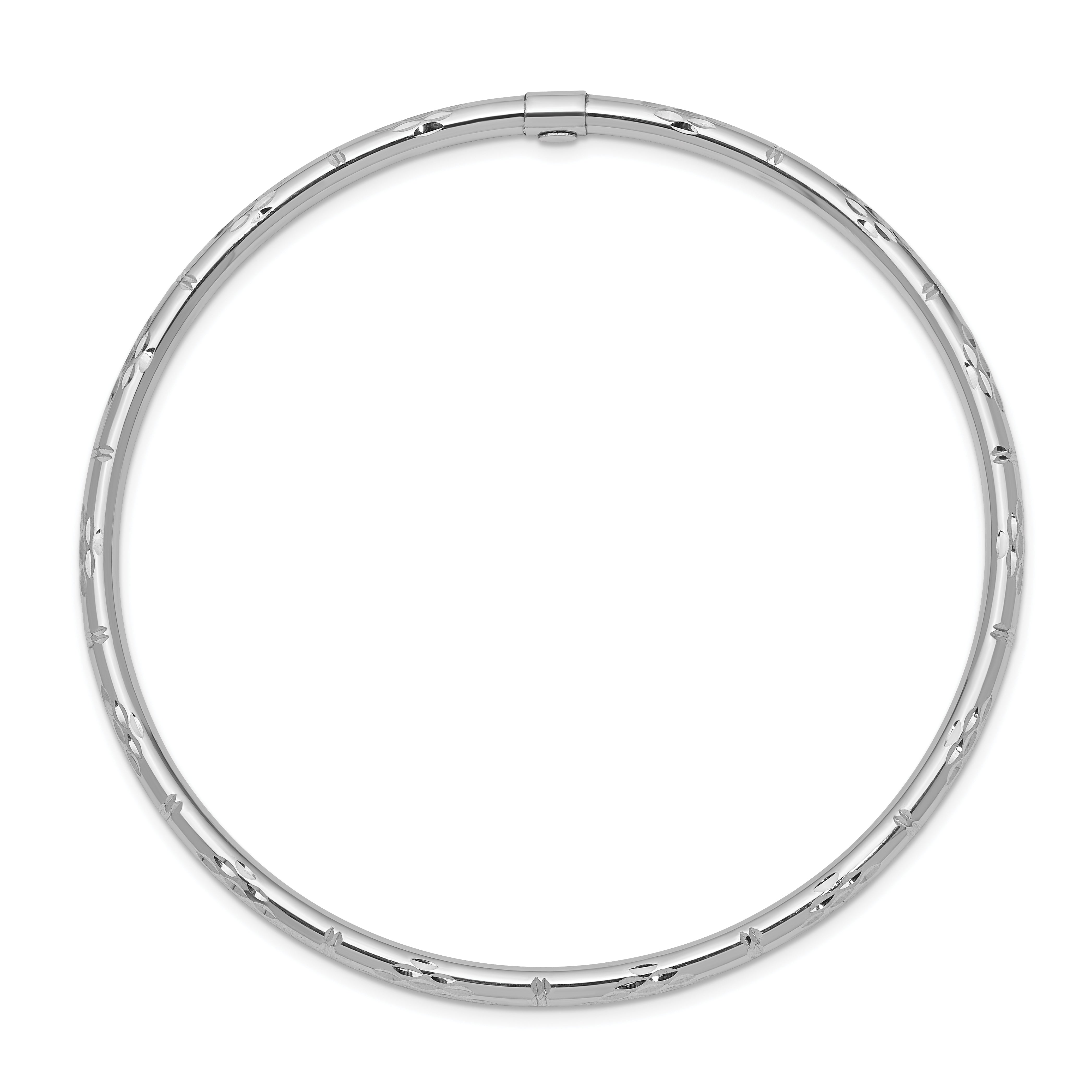 14k White Gold Polished Diamond-cut Slip-on Bangle