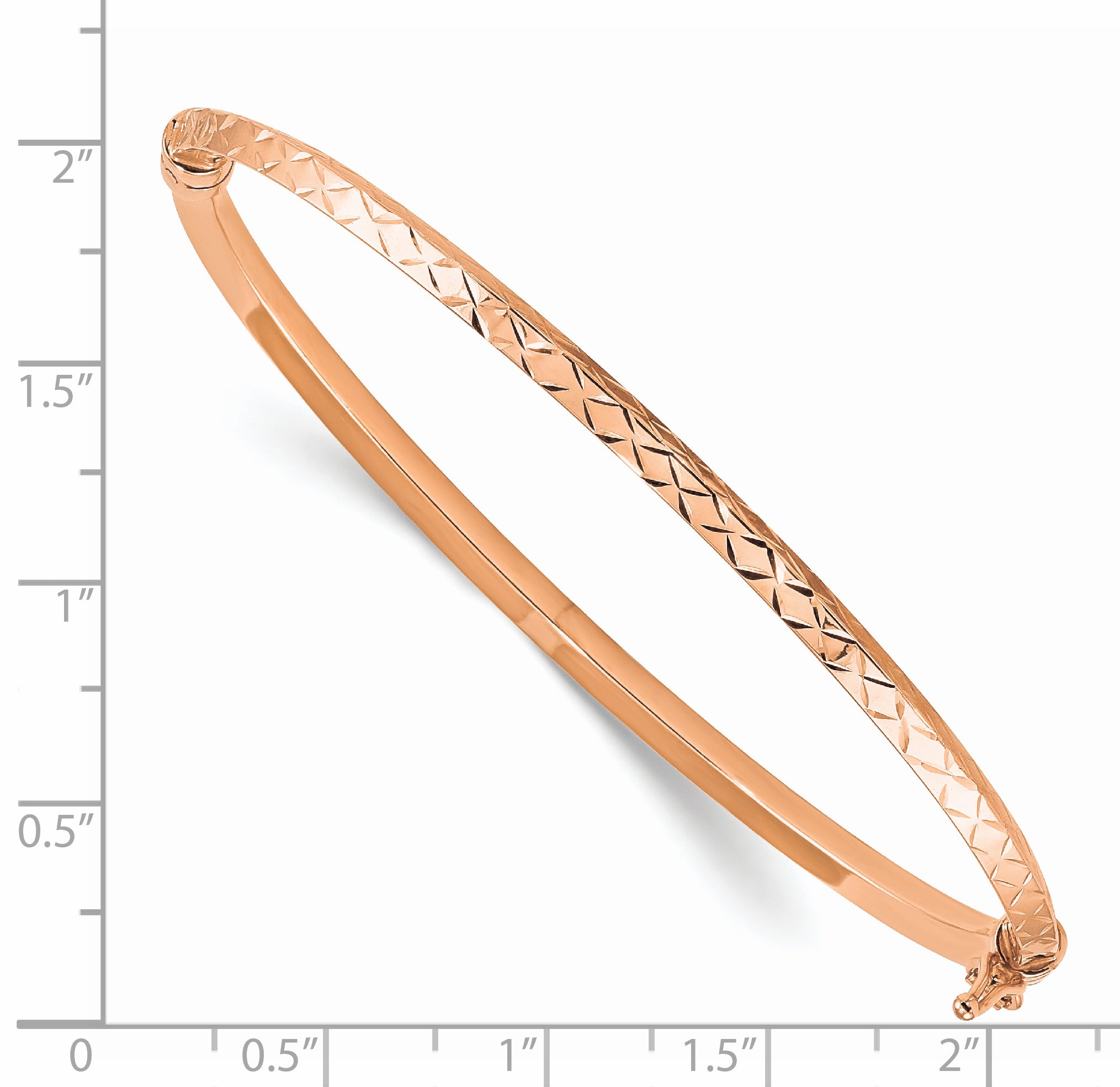 14k Rose Gold Polished Diamond-cut Hinged Bangle Bracelet