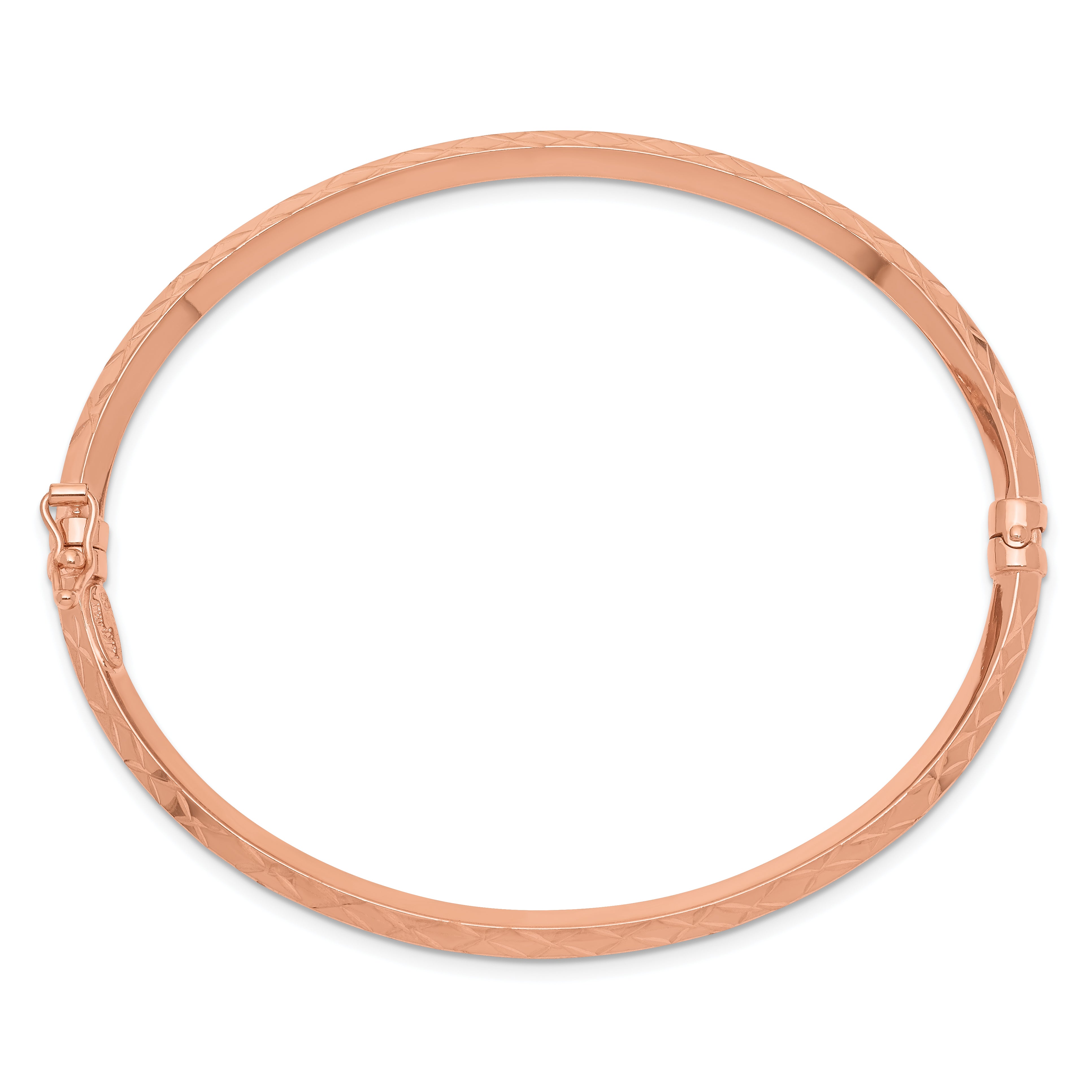 14k Rose Gold Polished Diamond-cut Hinged Bangle Bracelet