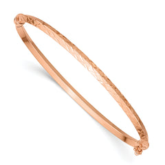 14k Rose Gold Polished Diamond-cut Hinged Bangle Bracelet