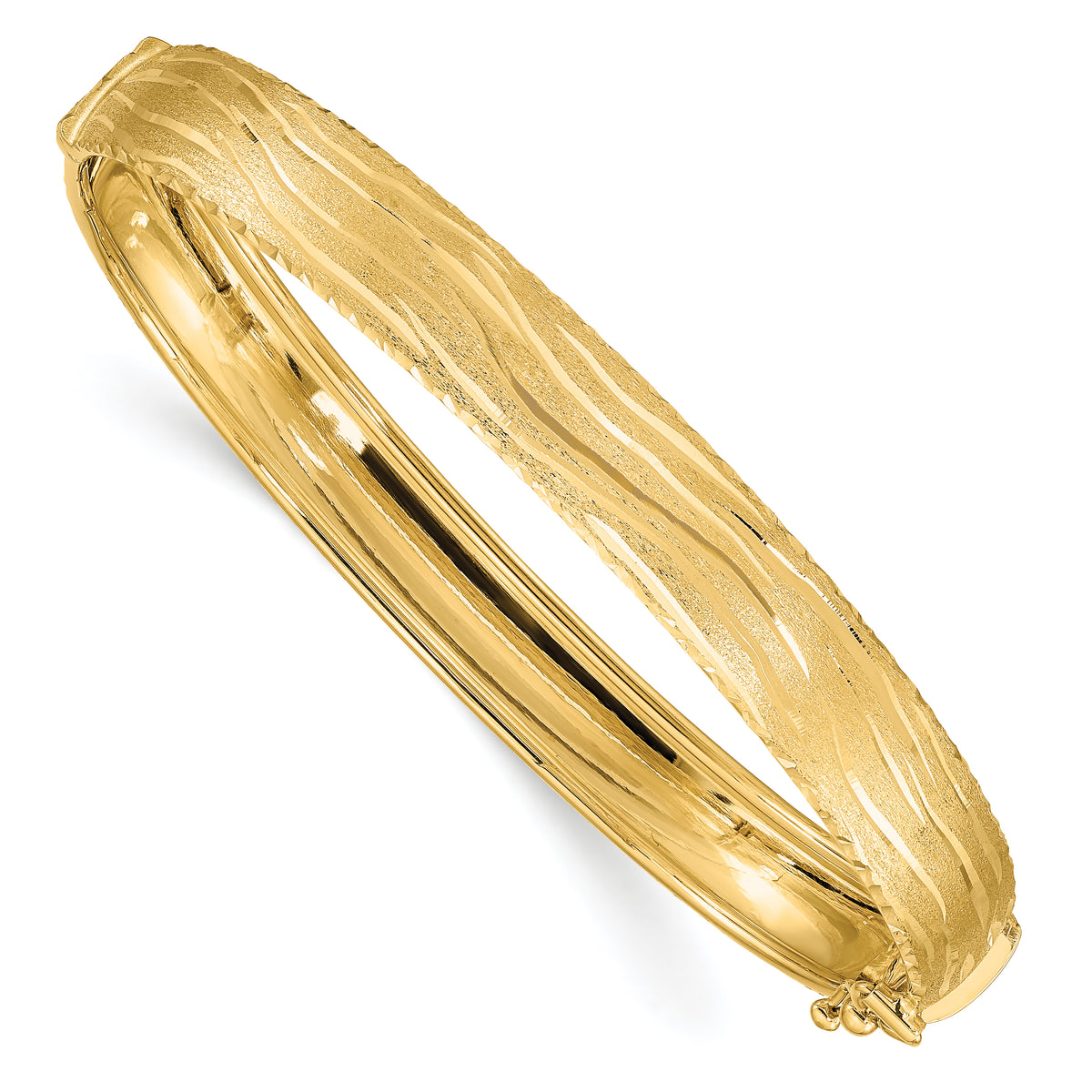 14k D/C Textured Hinged Bangle