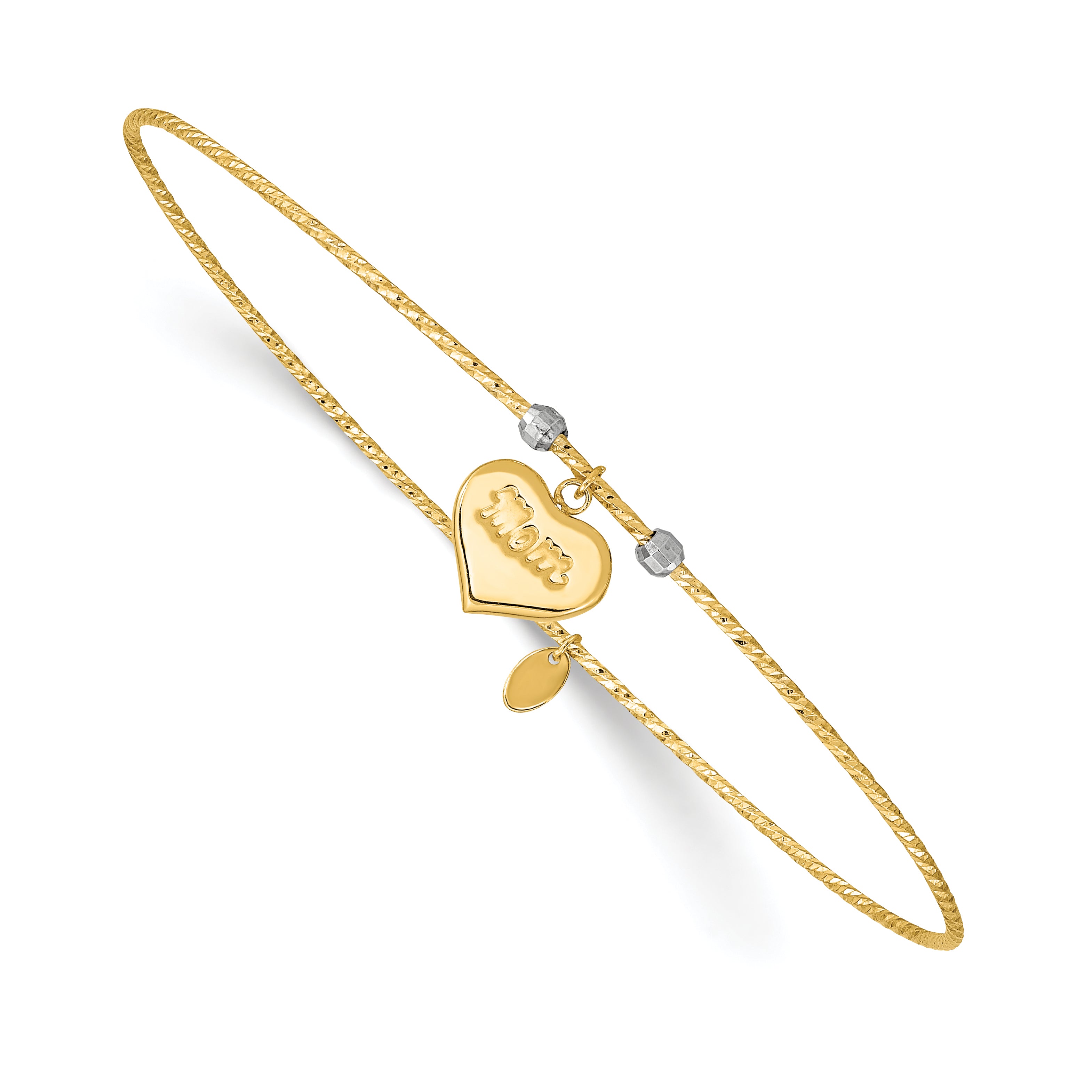 14K Two-tone Diamond-Cut Heart w/Mom Bangle