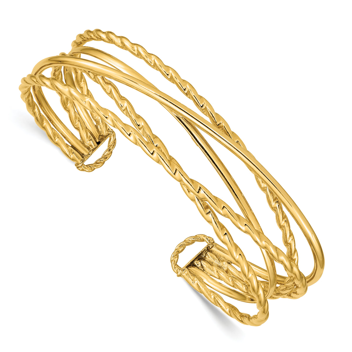 14k Polished Multi Tube Cuff Bangle