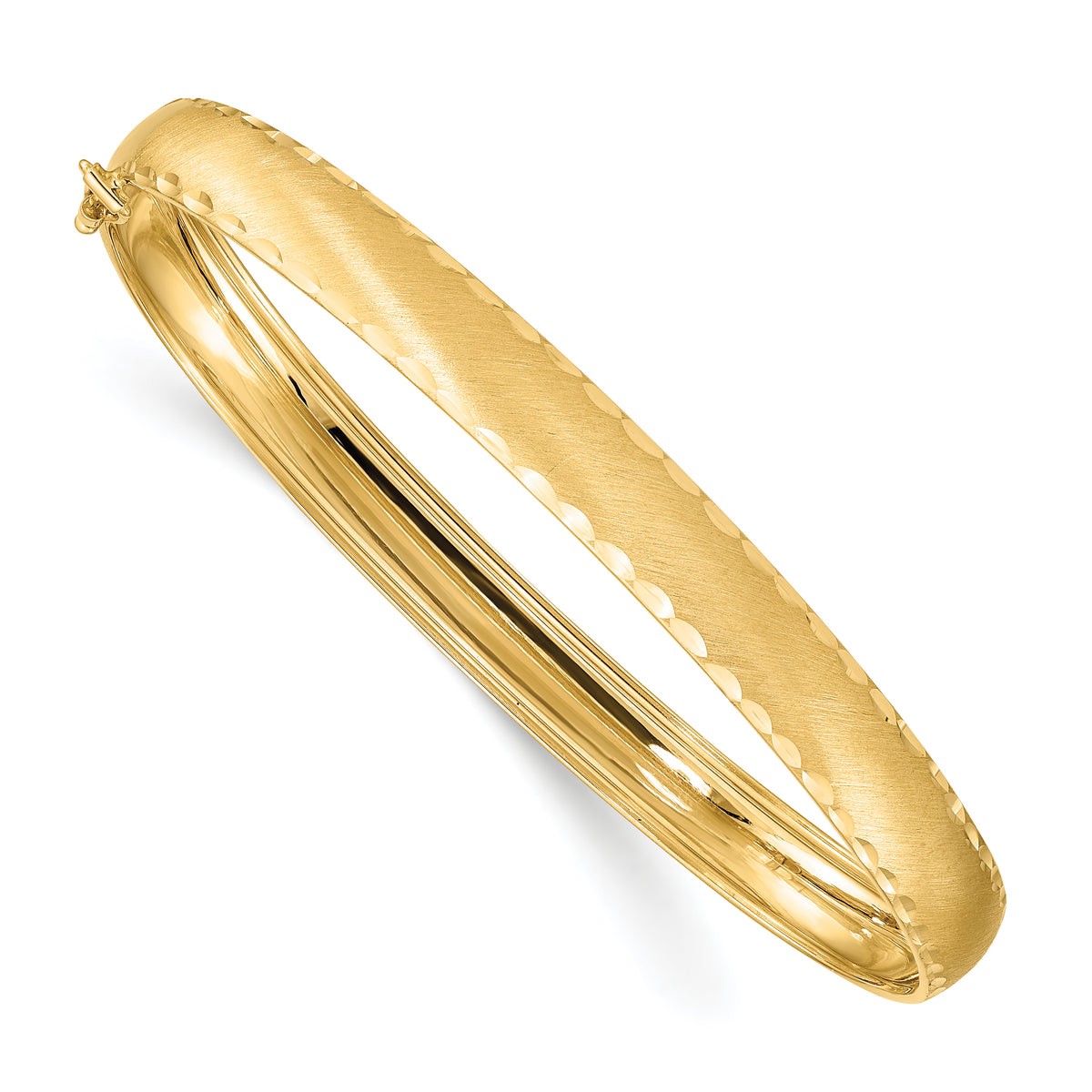 14K Satin Diamond-cut Edge Oval Flexible Bangle