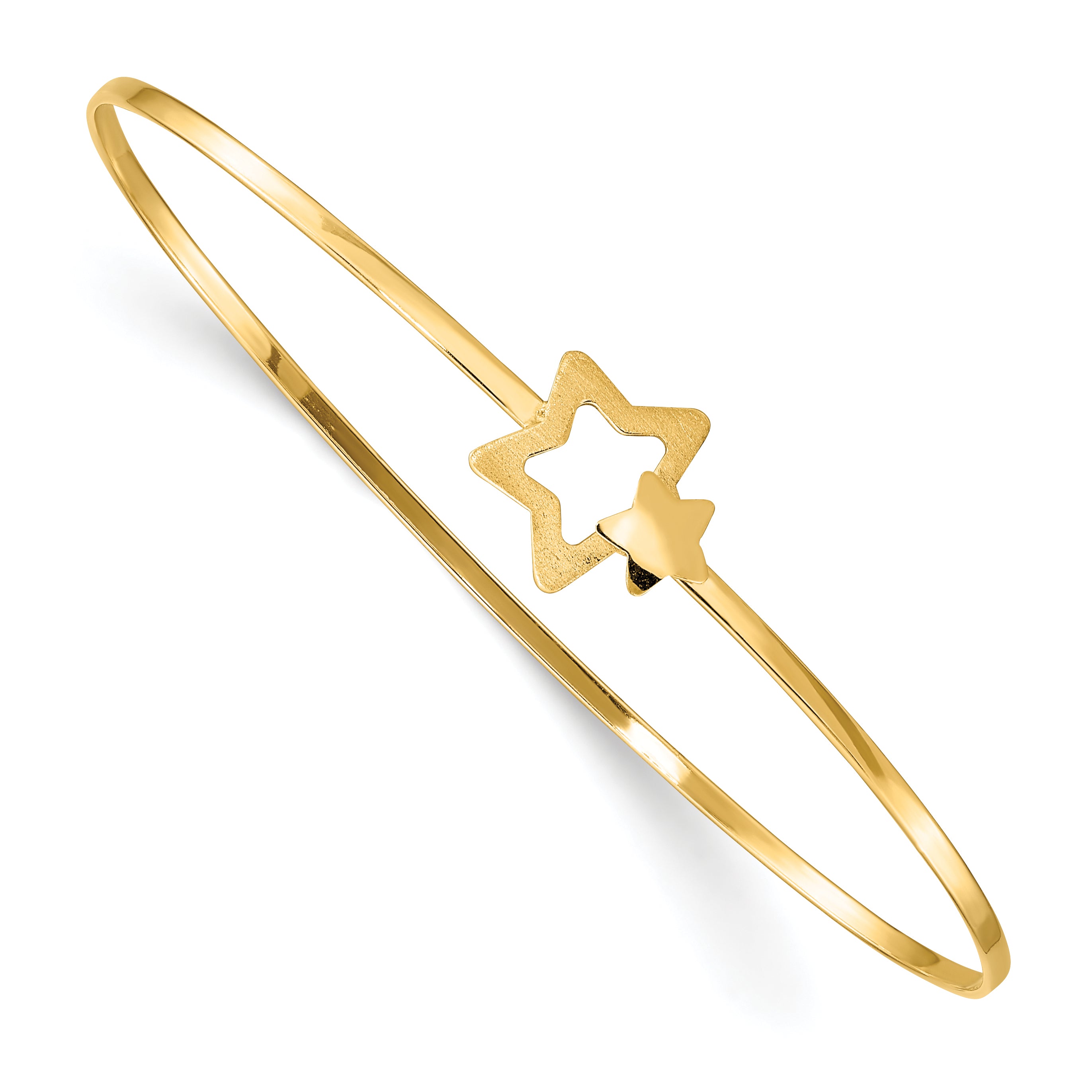 14K Brushed and Polished Stars Flexible Bangle