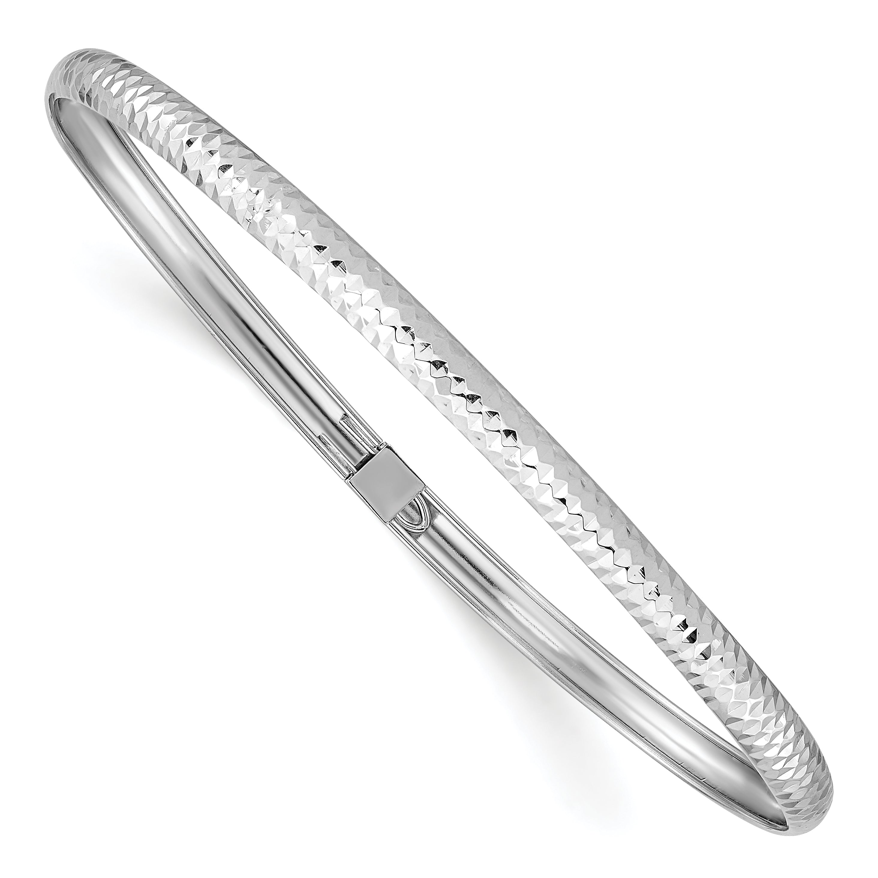 14k White Gold Textured Flexible Bangle