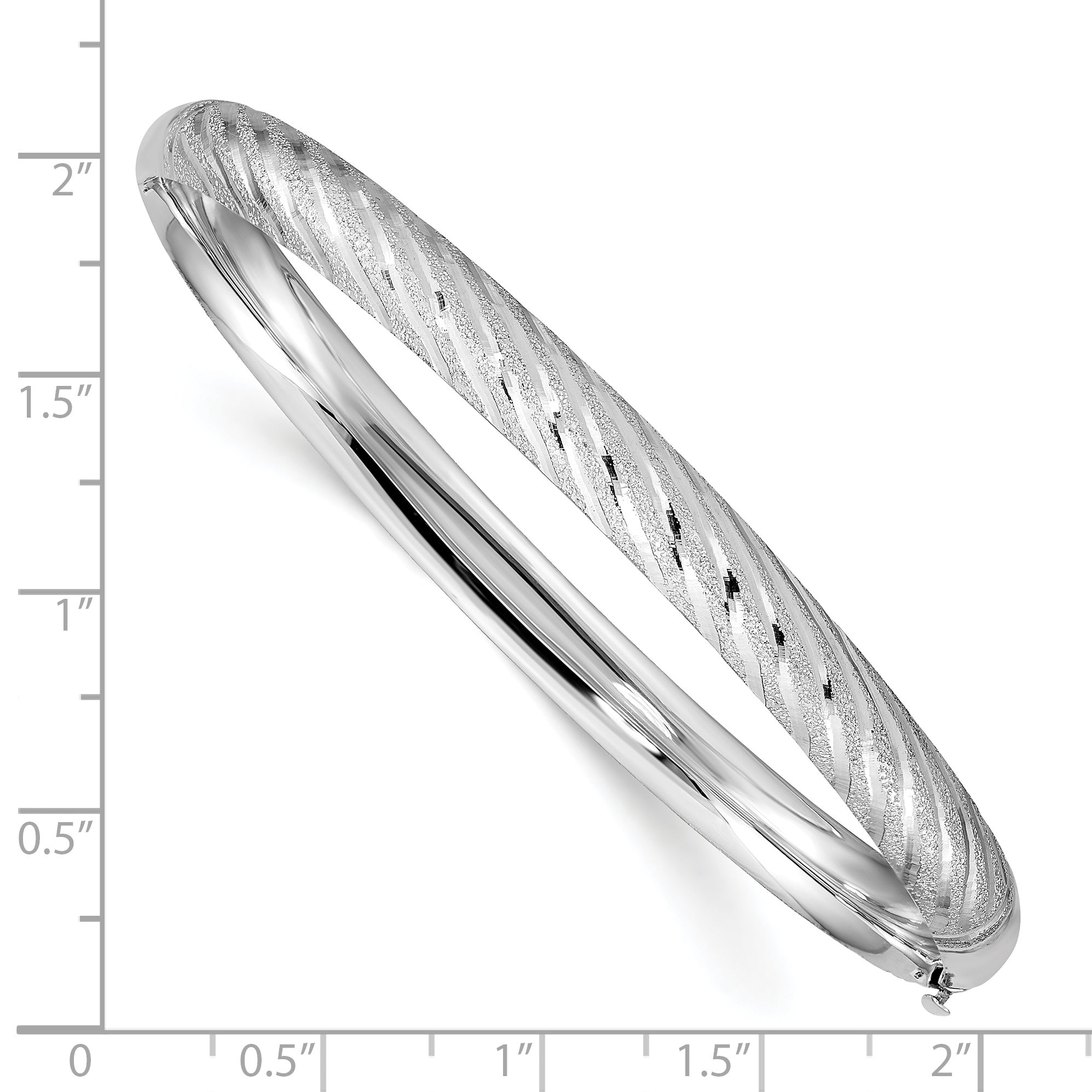 14k White Gold Textured Diamond-cut Twisted Hinged Bangle