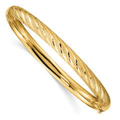 14k Textured Diamond-cut Twisted Hinged Bangle