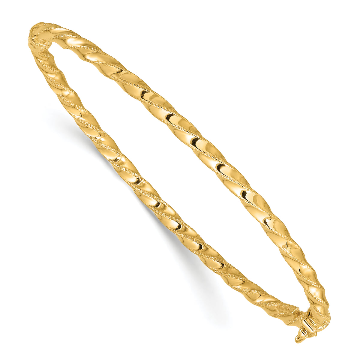 14K Gold Twisted 3.20mm Hinged Bangle