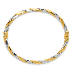 14K Two-tone Polished and Twisted Hinged Bangle Bracelet