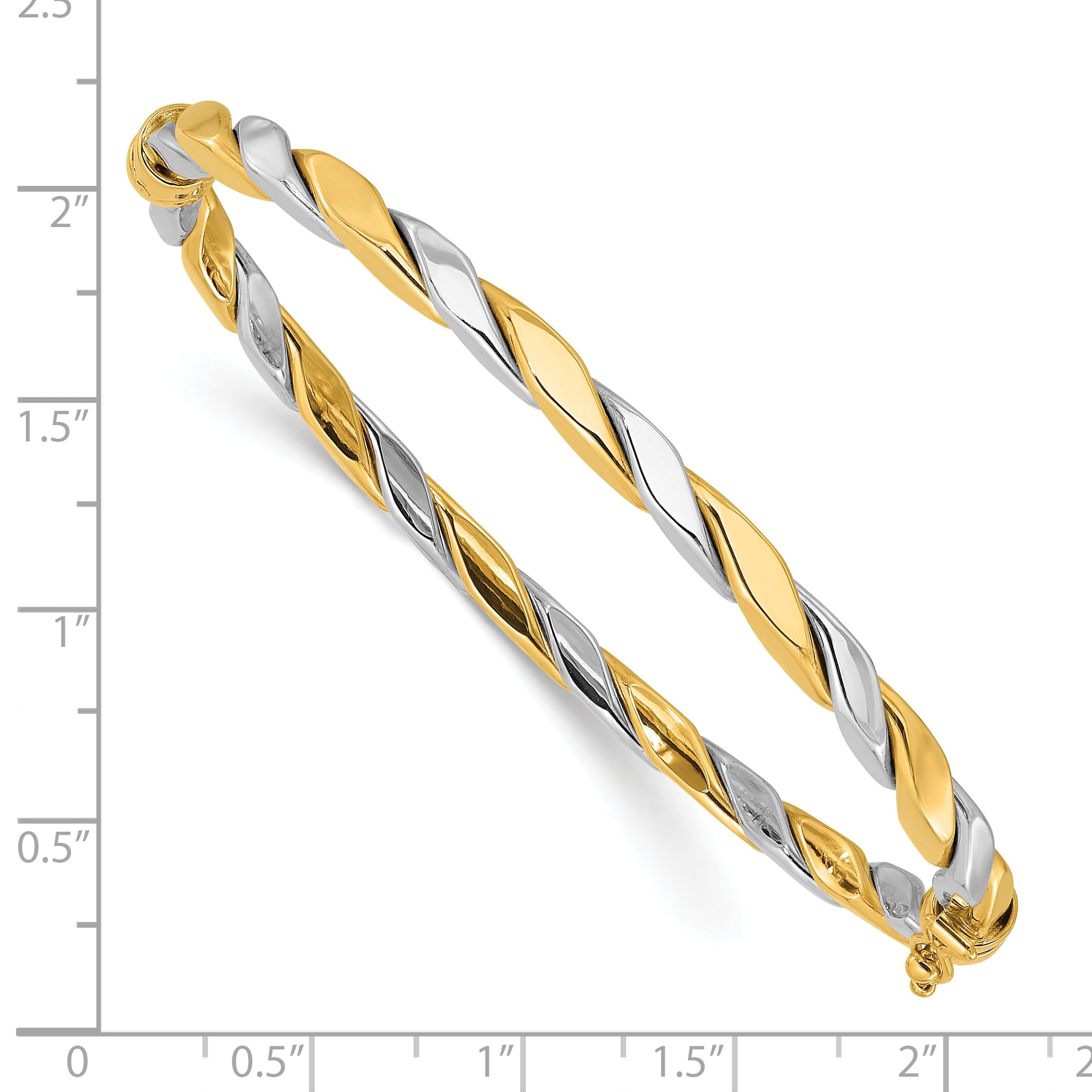 14K Two-tone Polished and Twisted Hinged Bangle Bracelet