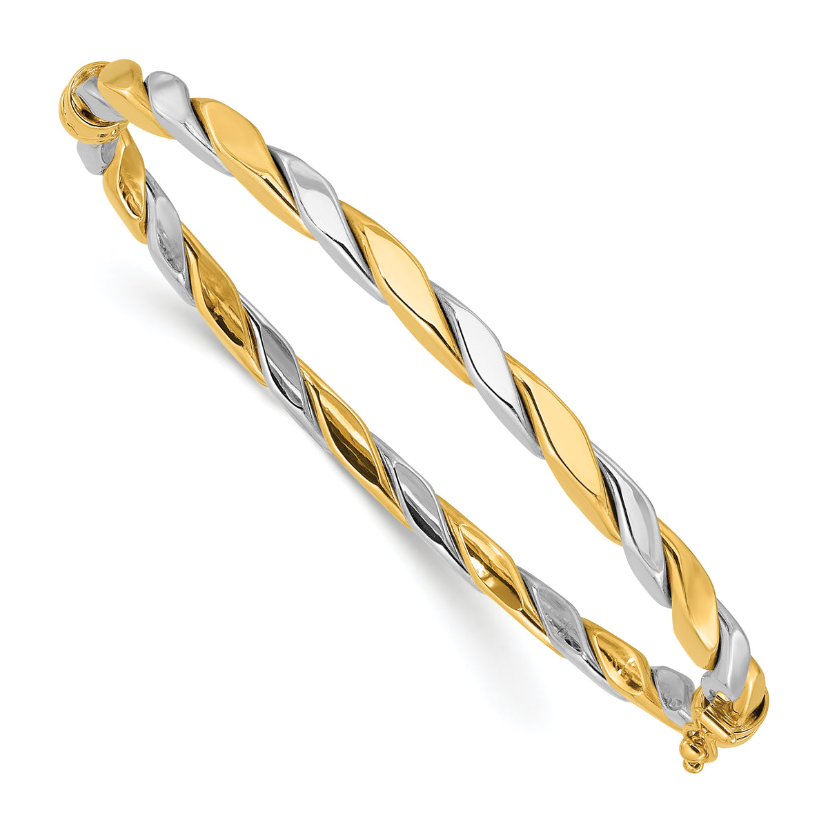 14K Two-tone Polished and Twisted Hinged Bangle Bracelet