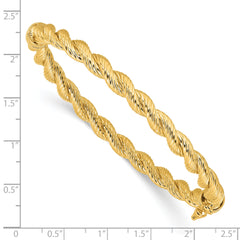 14K Polished and Textured Twisted Hinged Bangle