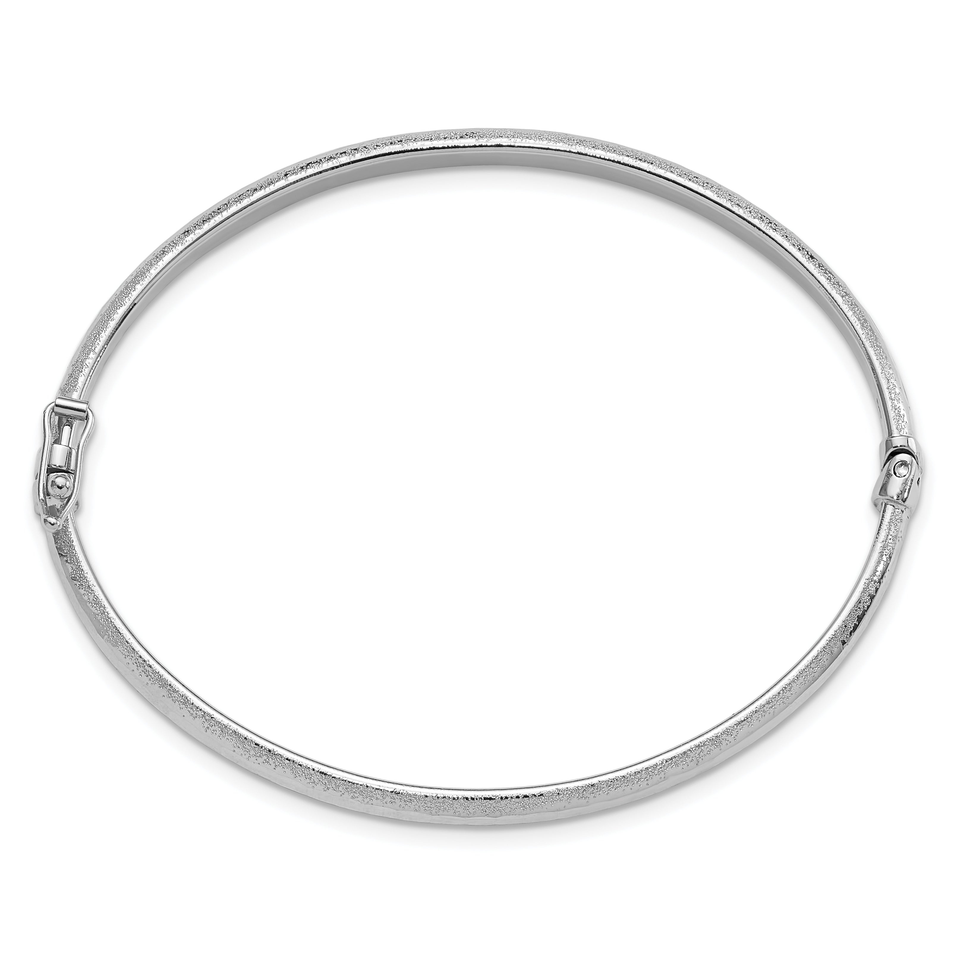 14K White Gold Diamond-cut and Laser-cut Hinged Bangle Bracelet