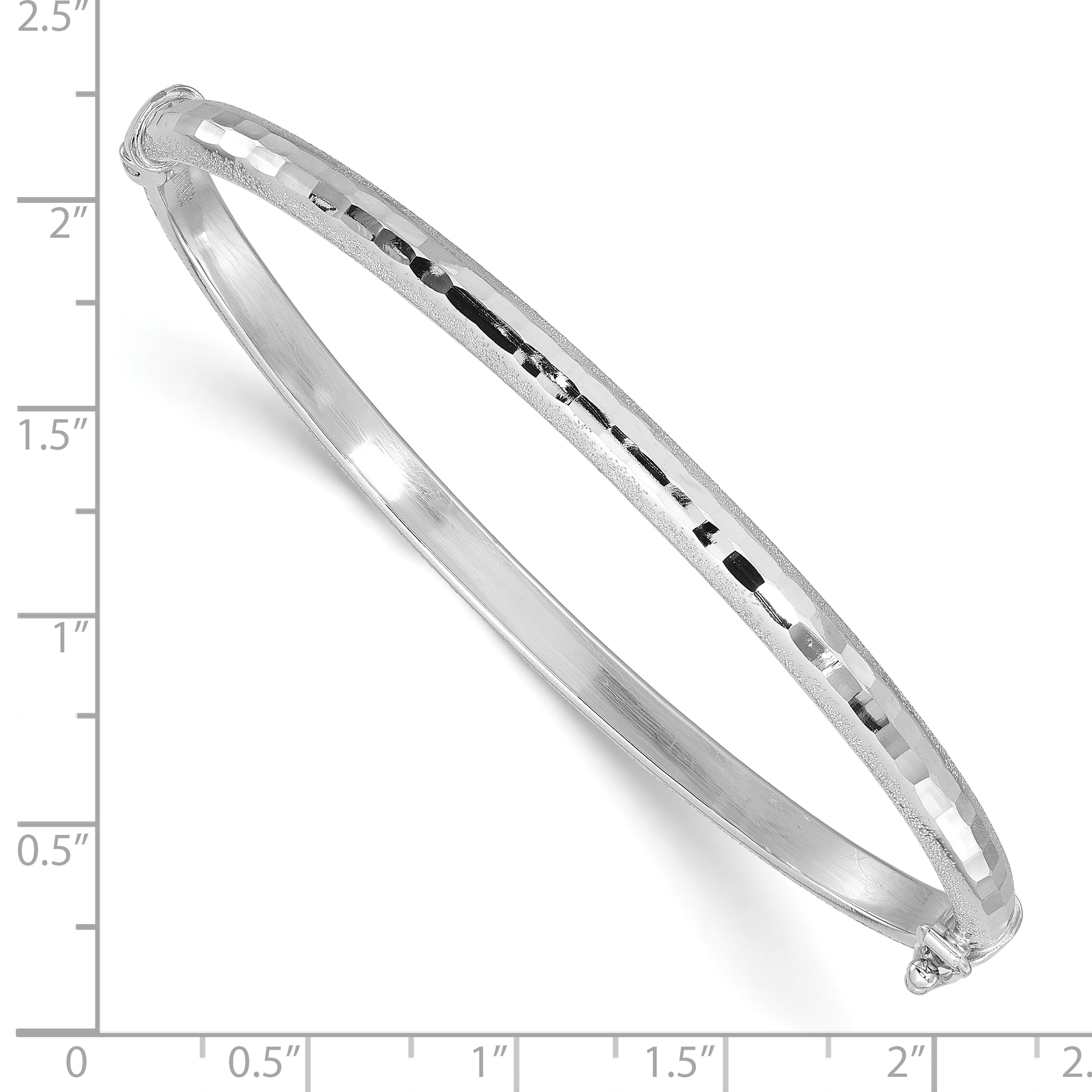 14K White Gold Diamond-cut and Laser-cut Hinged Bangle Bracelet