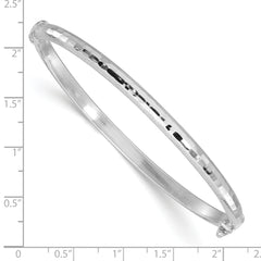 14K White Gold Diamond-cut and Laser-cut Hinged Bangle Bracelet