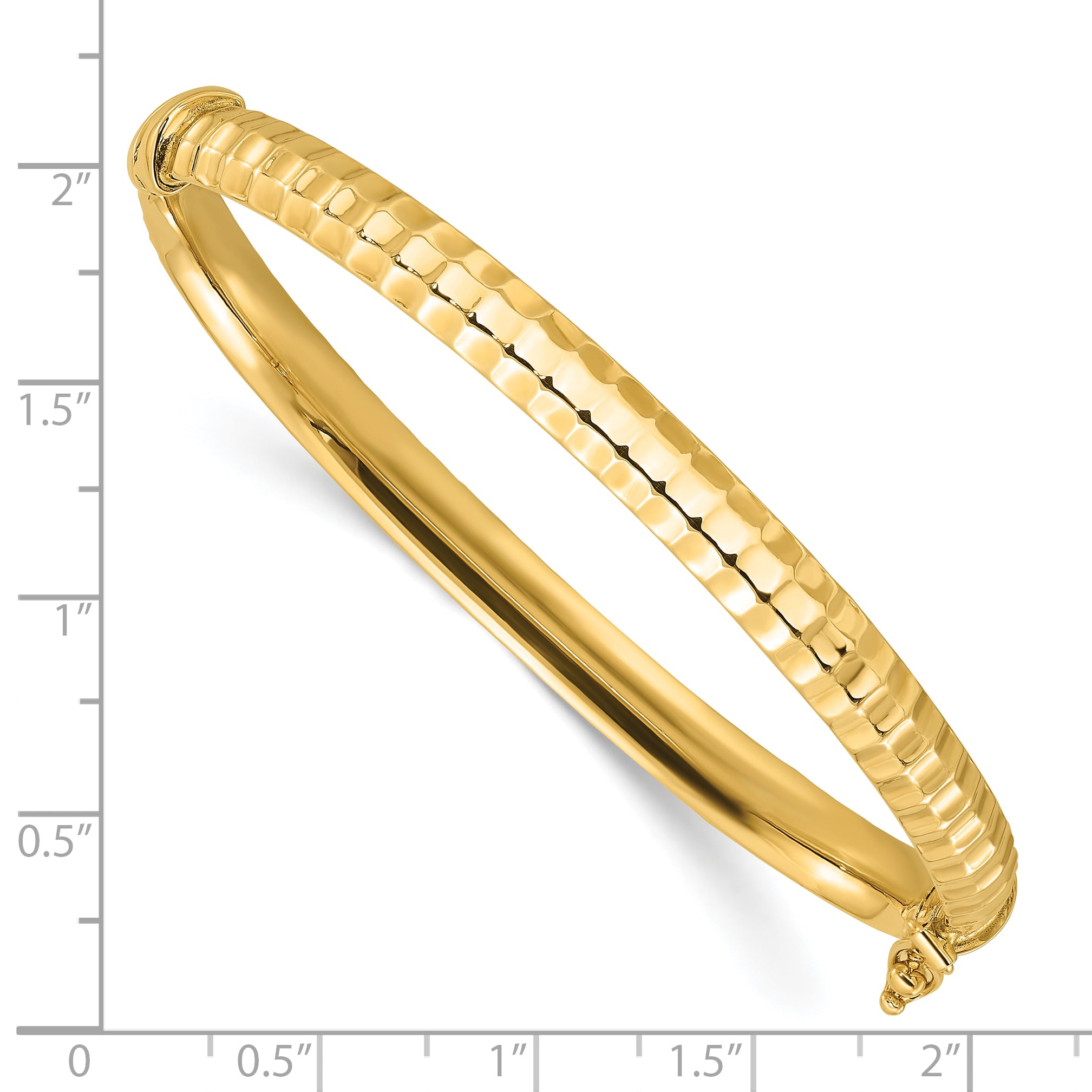 14K Polished and Ridged Hinged Bangle Bracelet