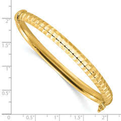 14K Polished and Ridged Hinged Bangle Bracelet