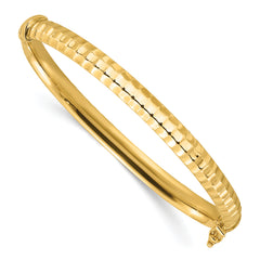 14K Polished and Ridged Hinged Bangle Bracelet