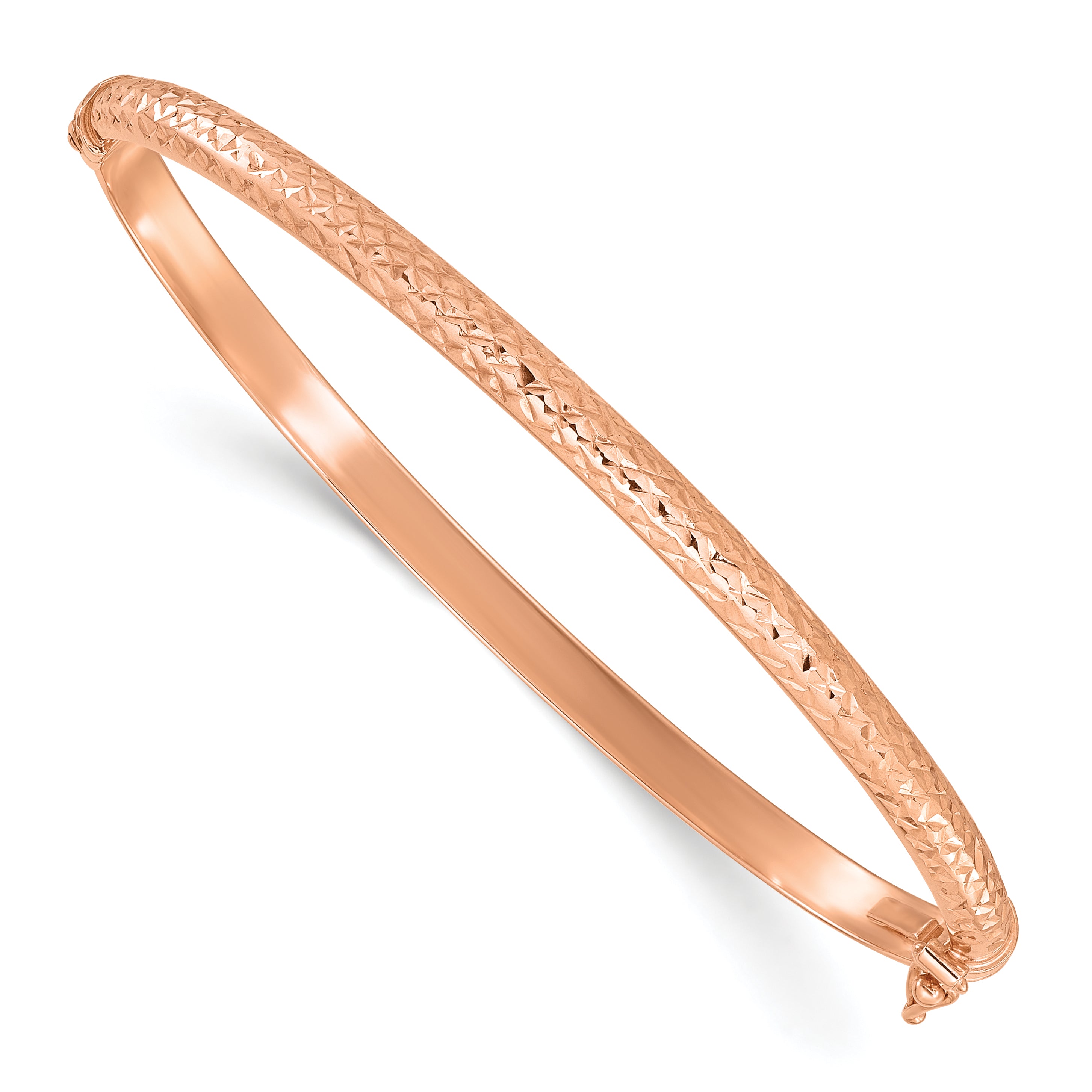 14K Rose Gold Diamond Cut 4mm Hinged Bangle