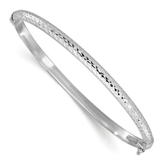 14K White Gold Diamond Cut 4mm Hinged Bangle