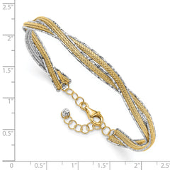 14K Two-tone Dia-cut and Textured Braided with Safety Chain Bangle