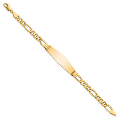 14k Semi-Solid Figaro Link Soft Diamond Shape ID Bracelet